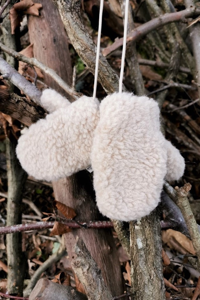 Alwero Gully Moufles bébé laine polaire moumoute avec lien - Moufles en  laine beige