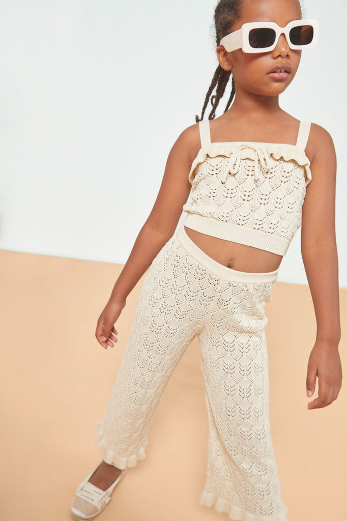 Mipounet Pantalon Rita en crochet crème -  pantalon en crochet enfant - pantalon maille enfant écru
