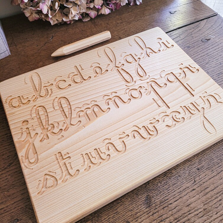 Planche d'écriture cursive Montessori en bois - Tableau de traçage alphabet en bois Oyuncak House - jouet en bois montessori - jeux éducatifs en bois