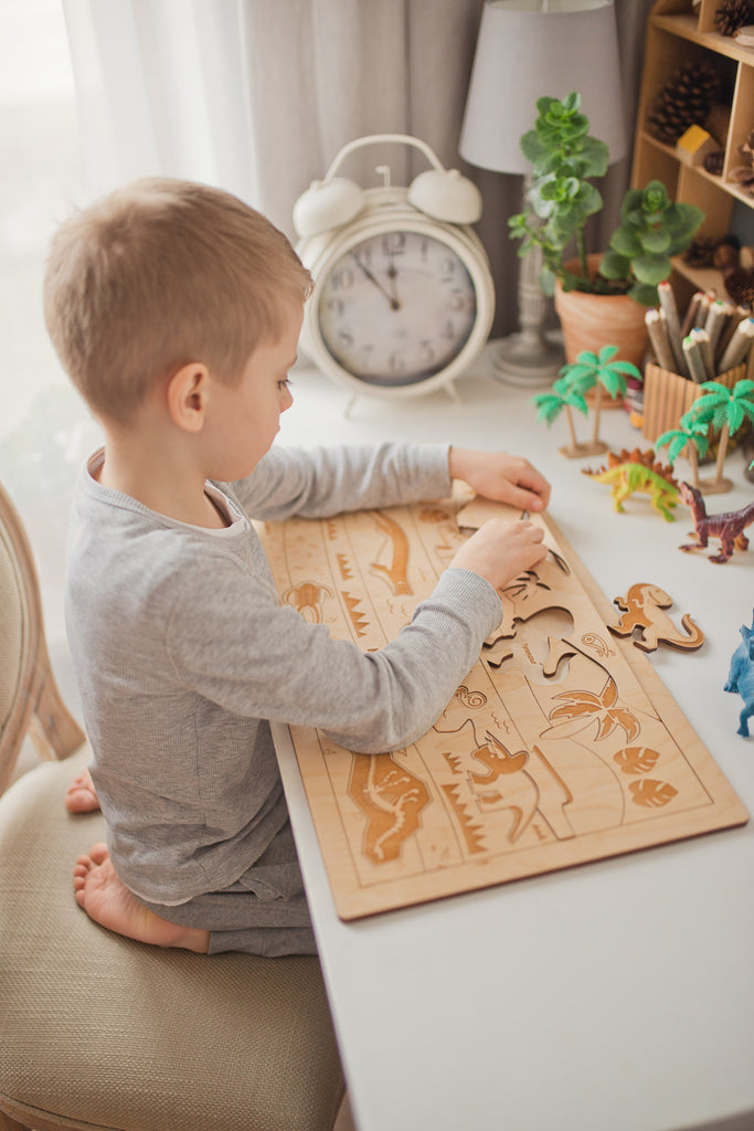 Stuka Puka Puzzle dinosaures - pédagogie Montessori - jeux éducatifs en bois - Puzzle éducatif en bois
