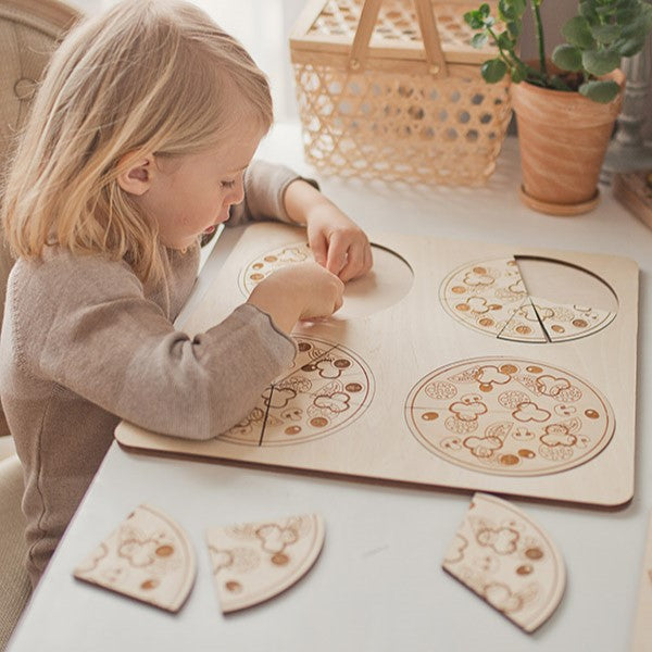 Stuka Puka Puzzle pizzas - Puzzle mathématique fractions Stuka Puka -  pédagogie Montessori - jeux éducatifs en bois - Puzzle éducatif en bois