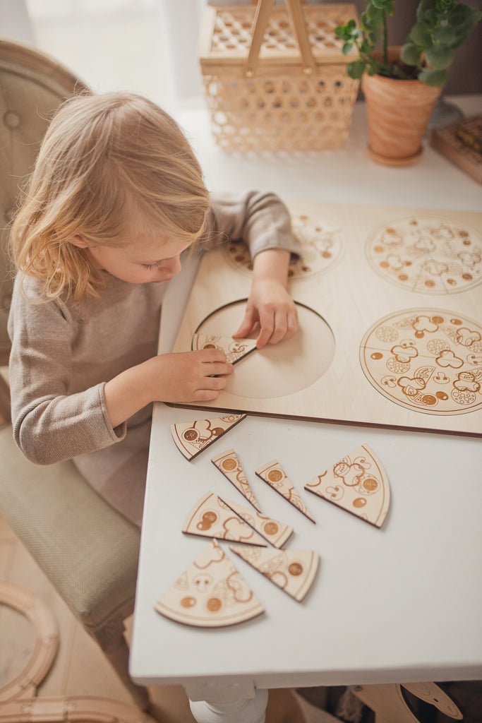 Stuka Puka Puzzle pizzas - Puzzle mathématique fractions Stuka Puka -  pédagogie Montessori - jeux éducatifs en bois - Puzzle éducatif en bois