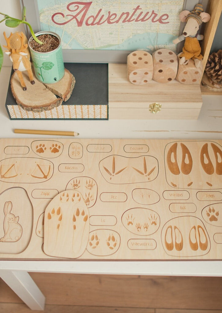 Stuka Puka Puzzle empreintes d'animaux - Puzzle en bois scientifique Stuka Puka -  pédagogie Montessori - jeux éducatifs en bois - Puzzle éducatif en bois