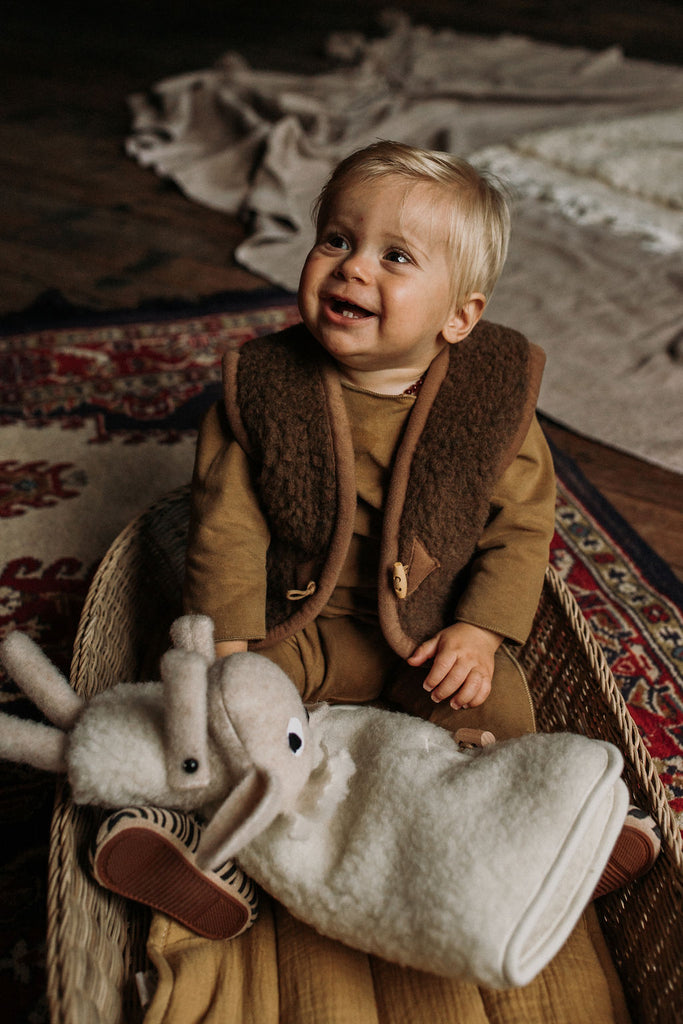 Alwero Freeze Moufles enfant laine polaire moumoute - Moufles en laine  marron