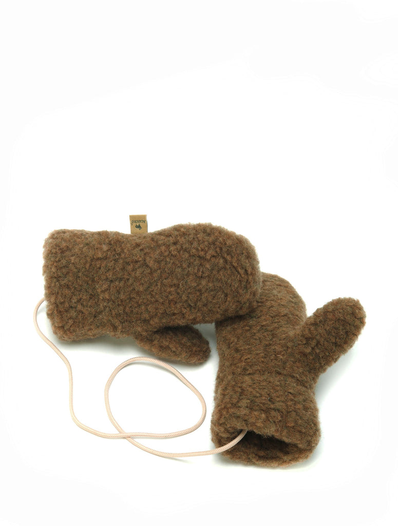 Alwero Gully Moufles bébé laine polaire moumoute avec lien - Moufles en laine marron