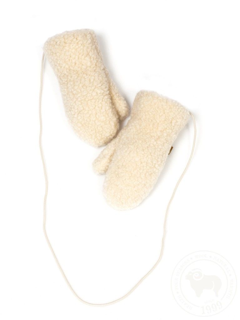 Alwero Gully Moufles bébé laine polaire moumoute avec lien - Moufles bébé en laine blanc Alwero Gully Moufles bébé laine polaire moumoute avec lien - Moufles bébé en laine blanc