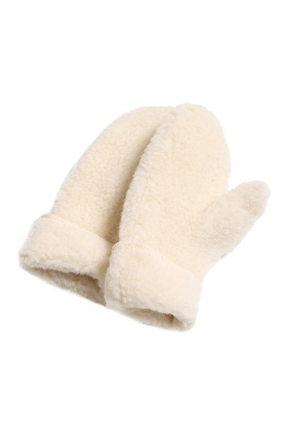 Alwero Freeze naturel Moufles enfant blanc laine polaire moumoute - Moufles en laine blanches