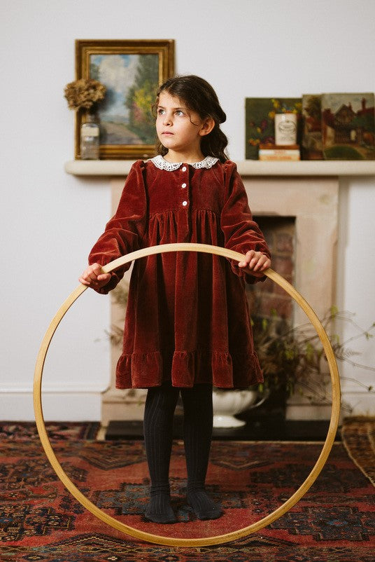 Little Cotton Clothes Robe velours rouge col dentelle - Little Cotton Clothes Elvie dress velvet in copper  - Robe enfant noel