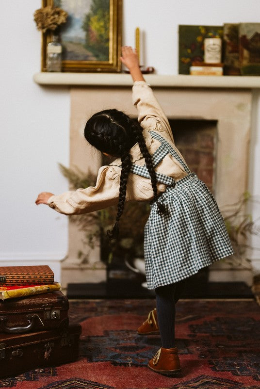 Little Cotton Clothes Robe Heidi vichy bleue - Little Cotton Clothes Heidi pinafore skirt organic flannel check in cove blue 
