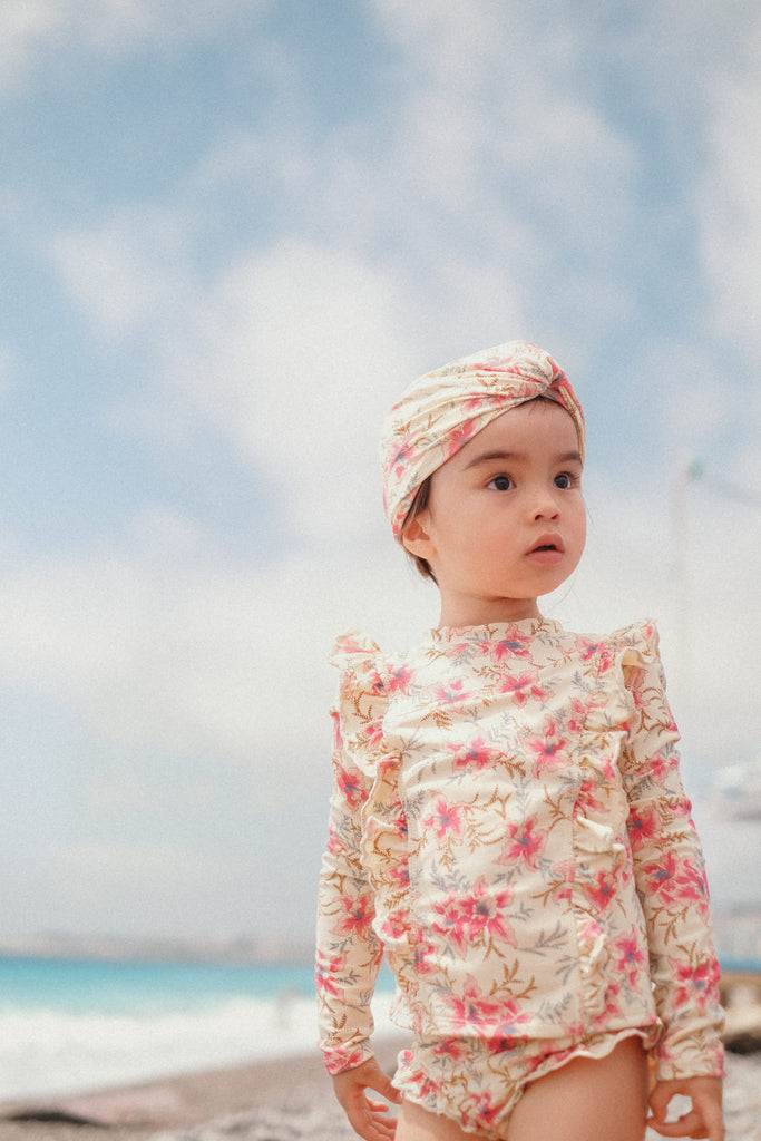 Turban Louise Misha Abina Raspberry Flowers - Bonnet de bain bébé