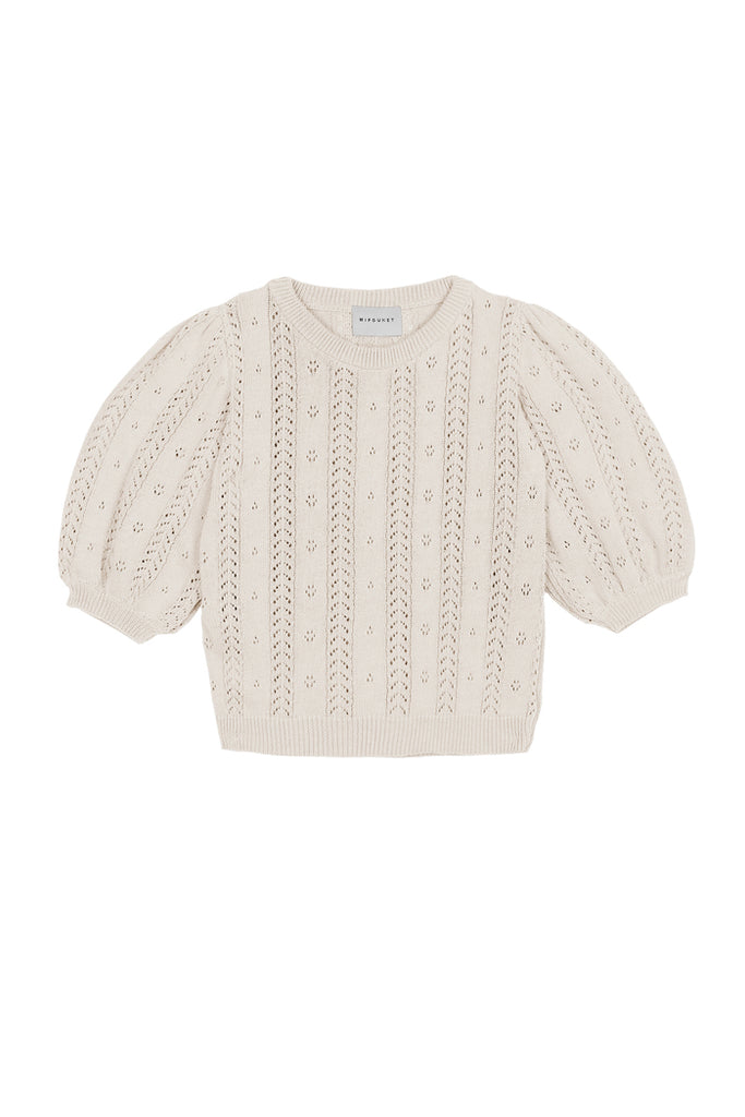 Mipounet Pull Nora écru - Pull ajouré manches ballons écru - Pull enfant - maille d'été enfant