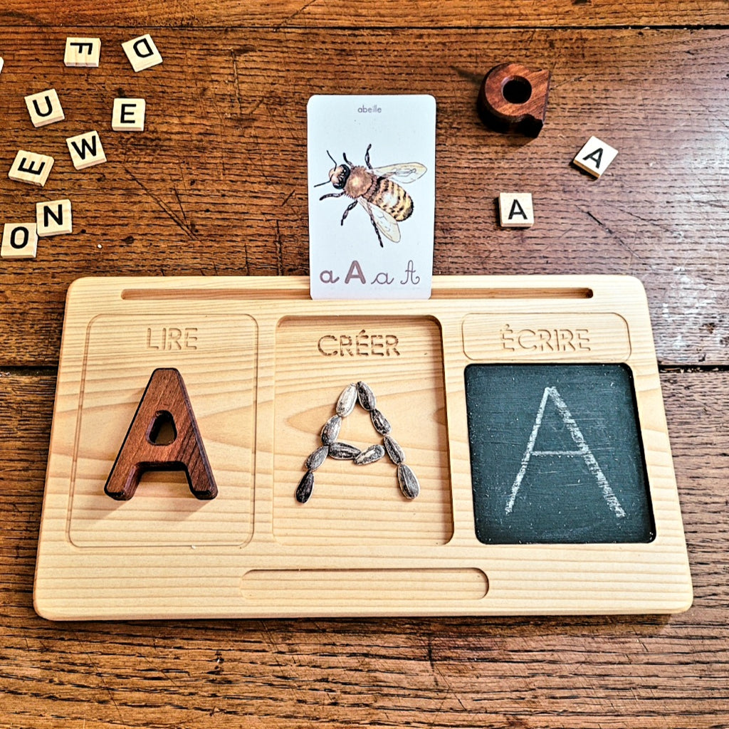 Plateau d'apprentissage des lettres Montessori - Jeux et jouets en bois Oyuncak House - jouet en bois montessori - jeux éducatifs en bois