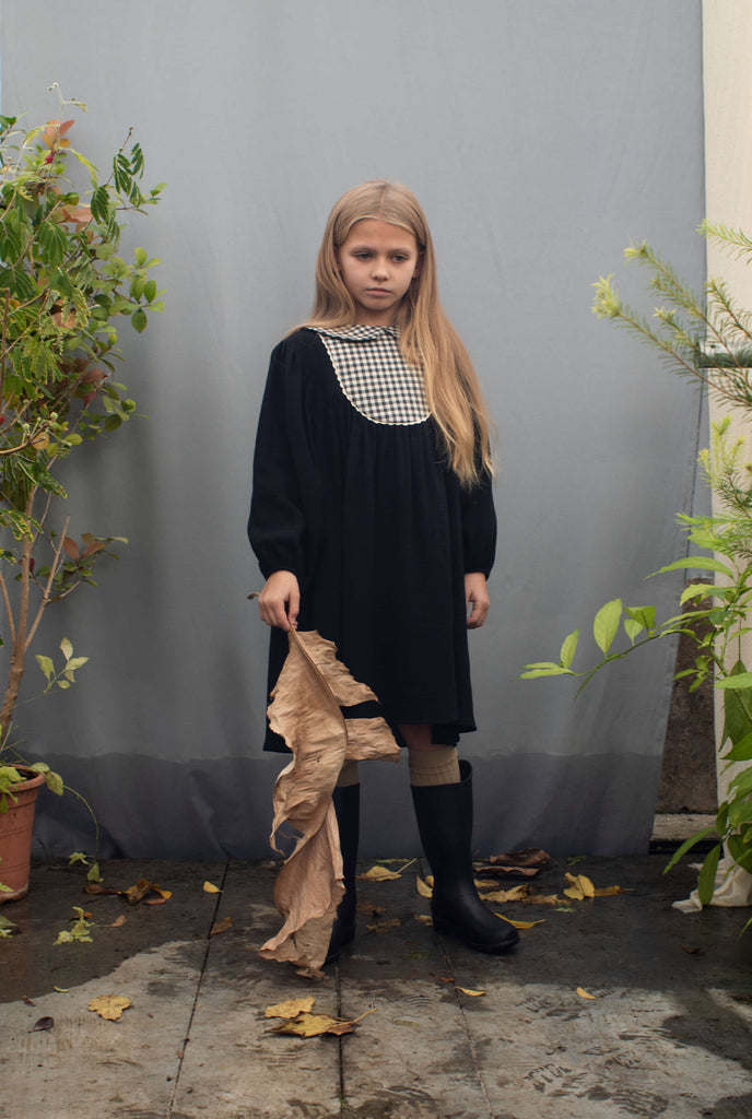 Robe Popelin Kids - Robe noire vichy gaze de coton