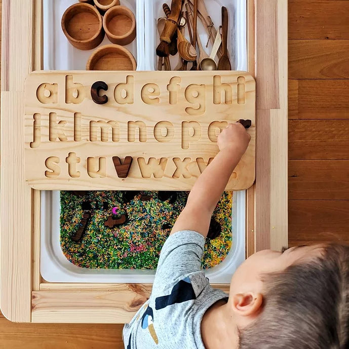 Puzzle alphabet en bois minuscules Oyuncak House - alphabet en bois brut- lettres en bois -  jouet en bois montessori - jeux éducatifs en bois
